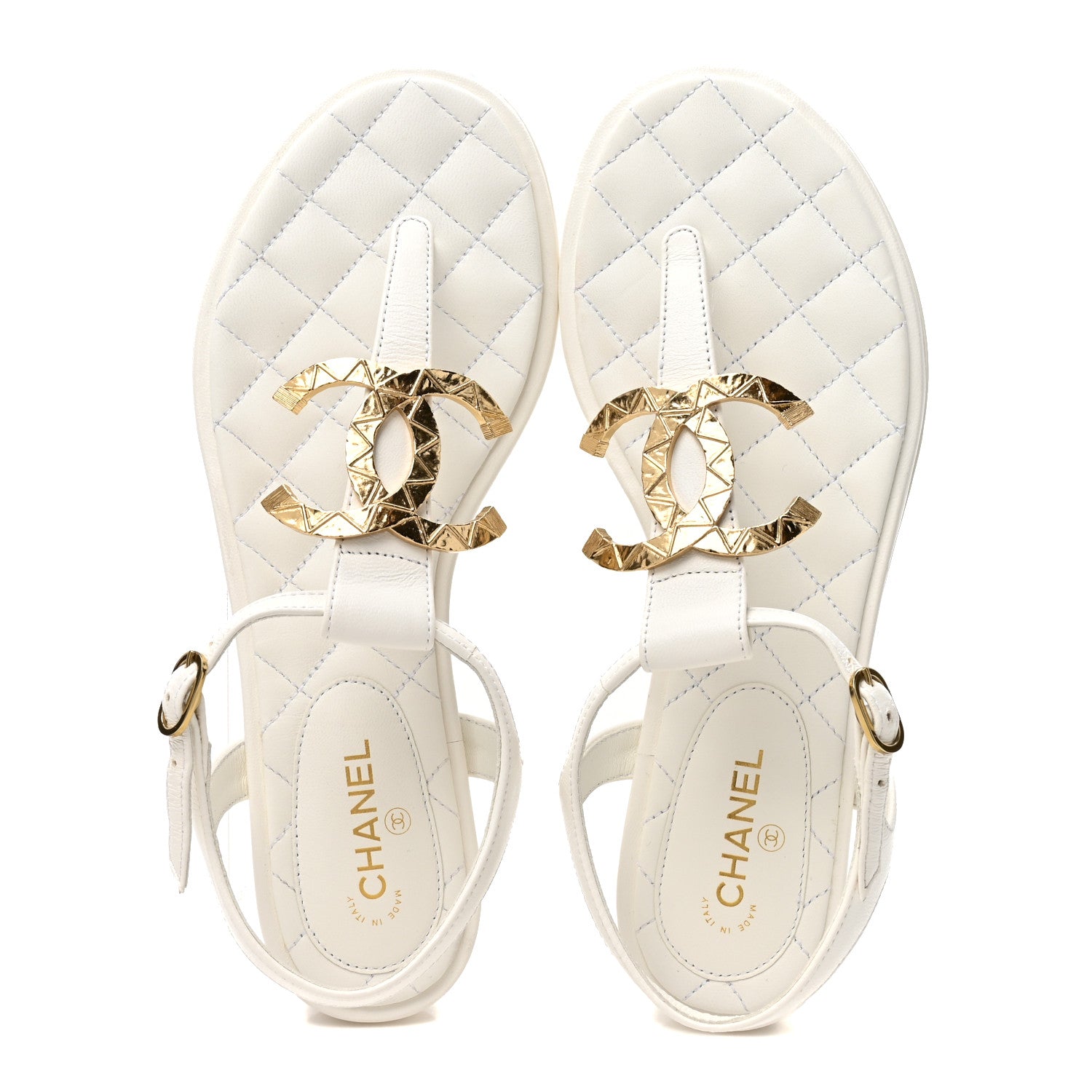 Chanel Lambskin CC Thong Sandals 37.5 White 2 of 10