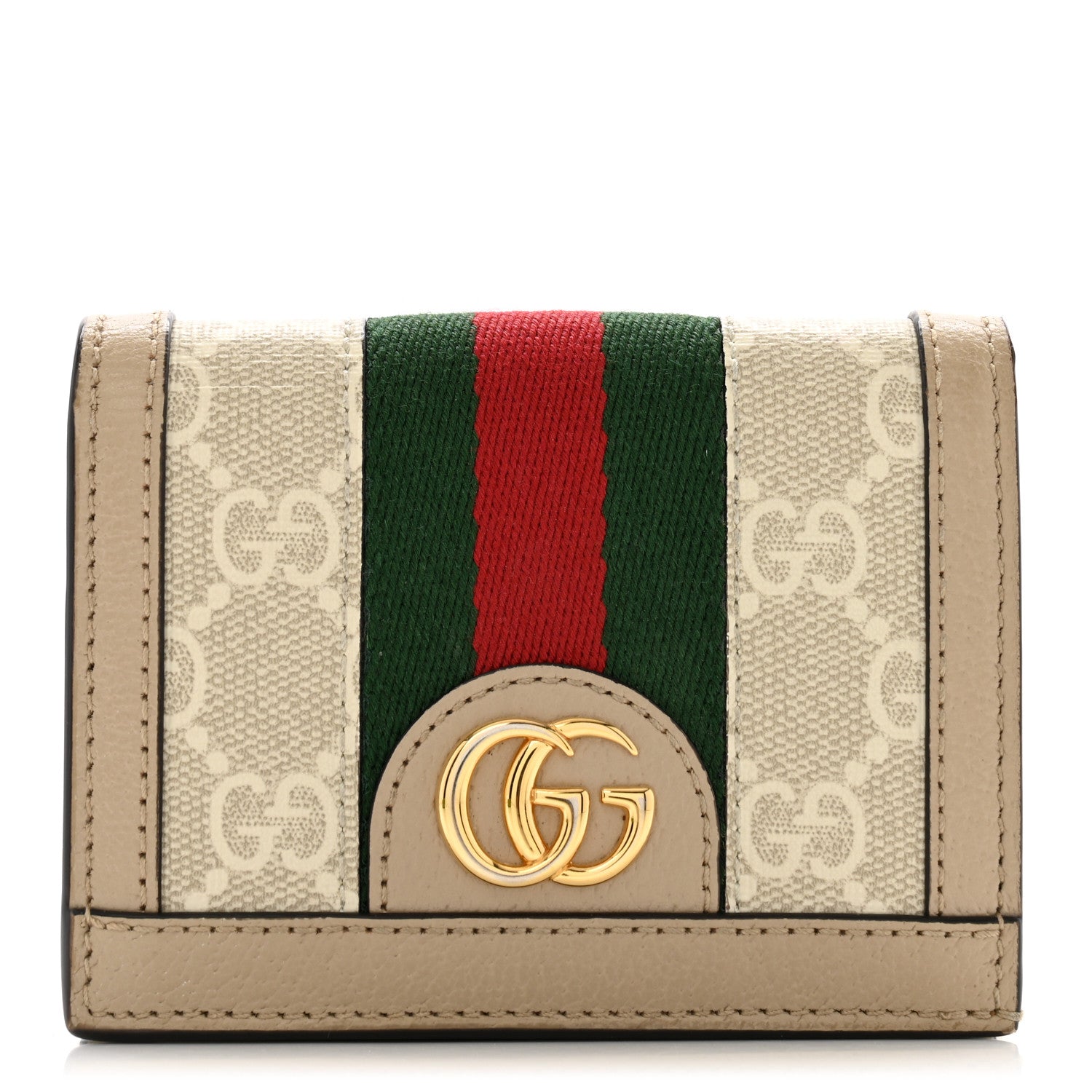 Gucci GG Supreme Monogram Textured Dollar Calfskin Web Ophidia Card Case Beige Mystic White Oatmeal 1 of 11
