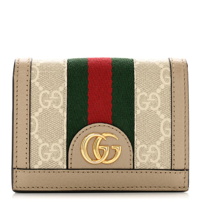 Gucci GG Supreme Monogram Textured Dollar Calfskin Web Ophidia Card Case Beige Mystic White Oatmeal 1 of 11