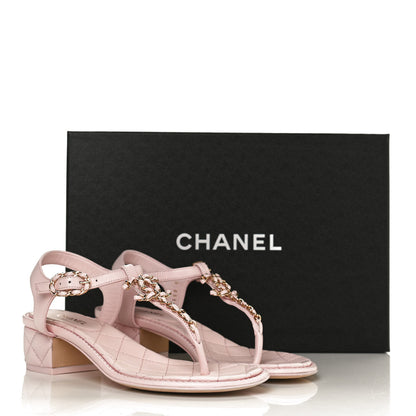 Chanel Lambskin Chain CC Logo Thong Sandals 36 Light Pink 11 of 11