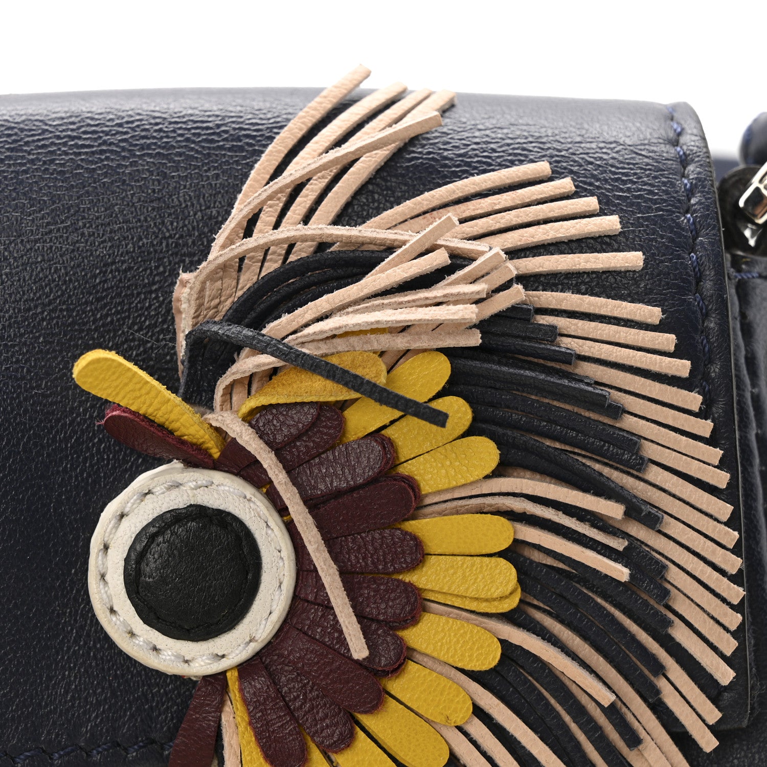 Fendi Nappa Fox Faces Fringe Micro Baguette Black Multicolor 12 of 15