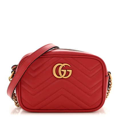 Gucci Calfskin Matelasse Mini GG Marmont Chain Shoulder Bag Hibiscus Red 1 of 14