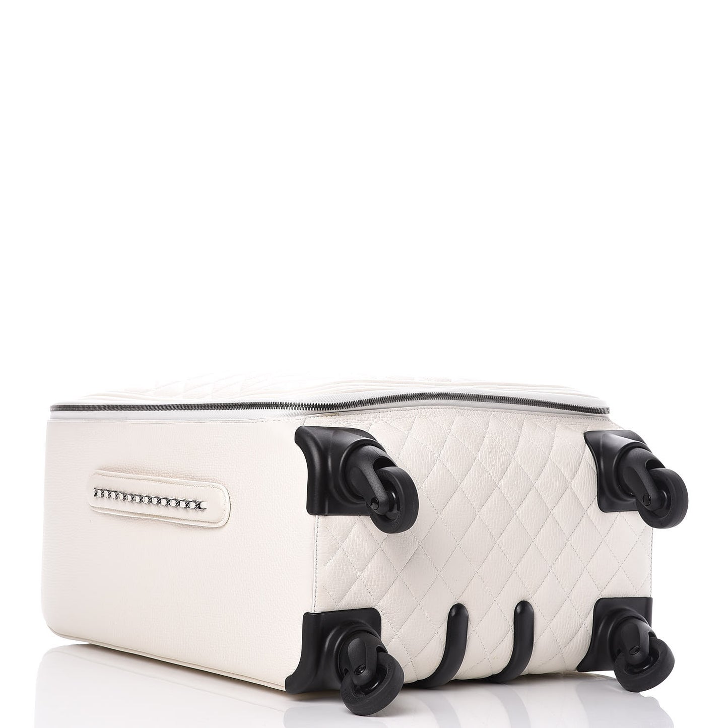 Calfskin Quilted Coco Case Trolley Rolling Luggage White