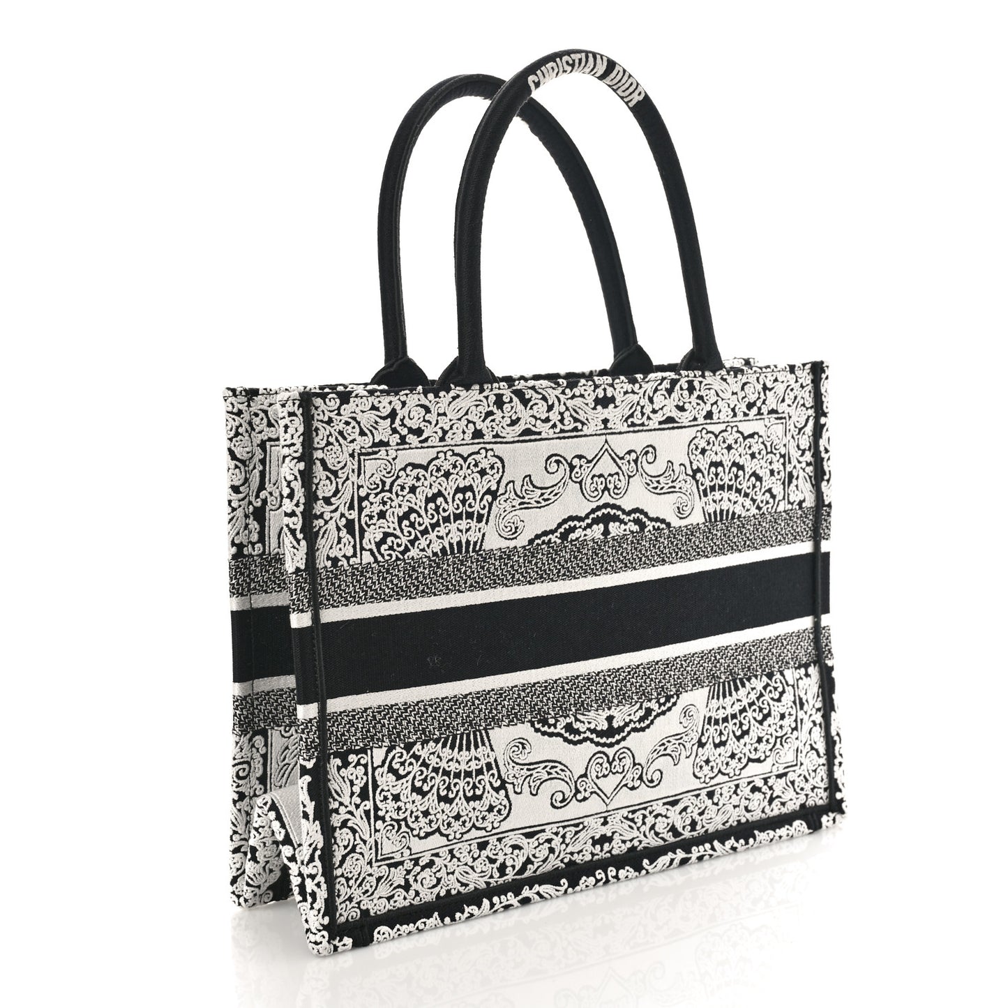 Canvas Embroidered Medium Ornamental Cornely Effect Book Tote Black White