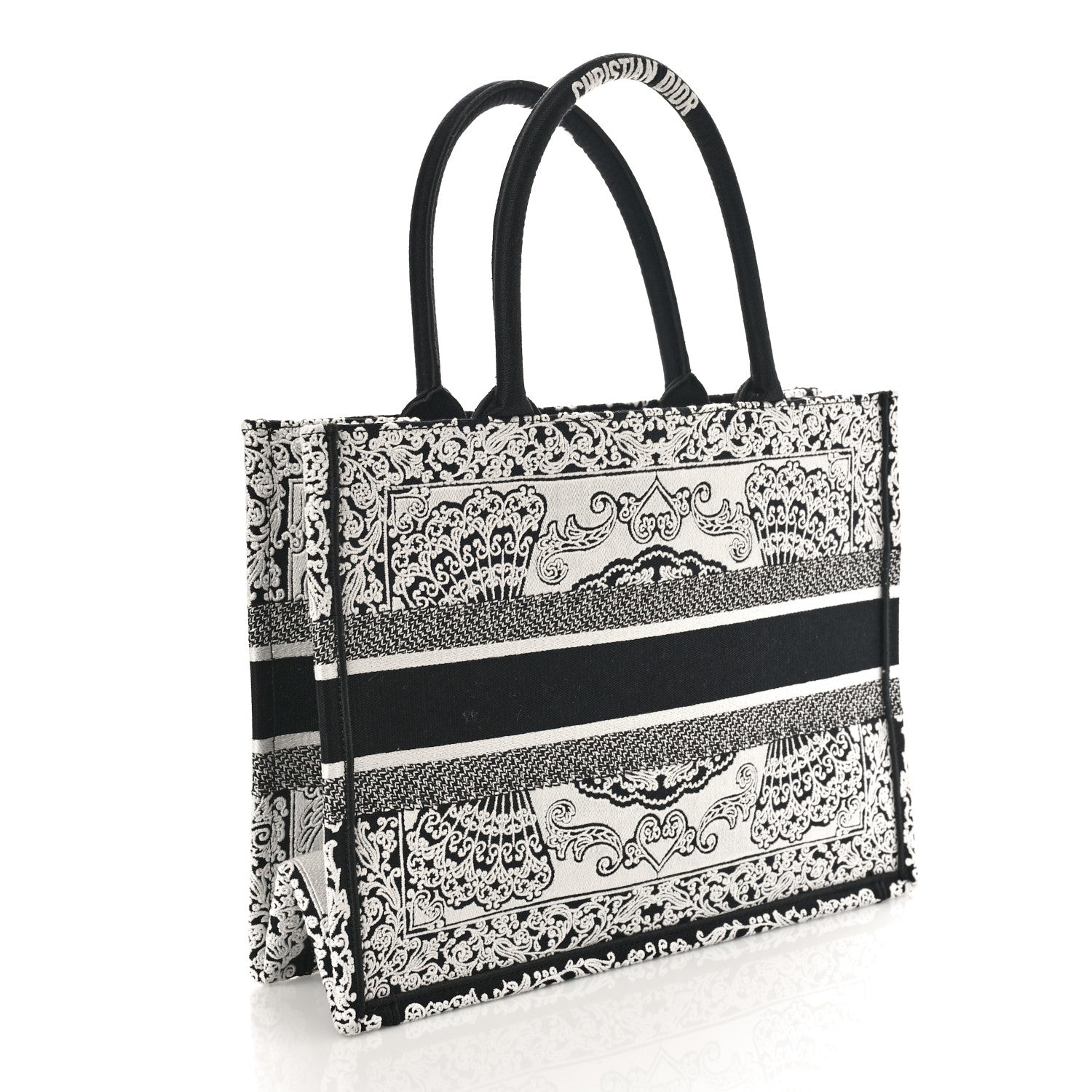 Christian Dior Canvas Embroidered Medium Ornamental Cornely Effect Book Tote Black White 2 of 8