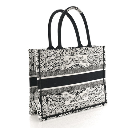 Christian Dior Canvas Embroidered Medium Ornamental Cornely Effect Book Tote Black White 2 of 8