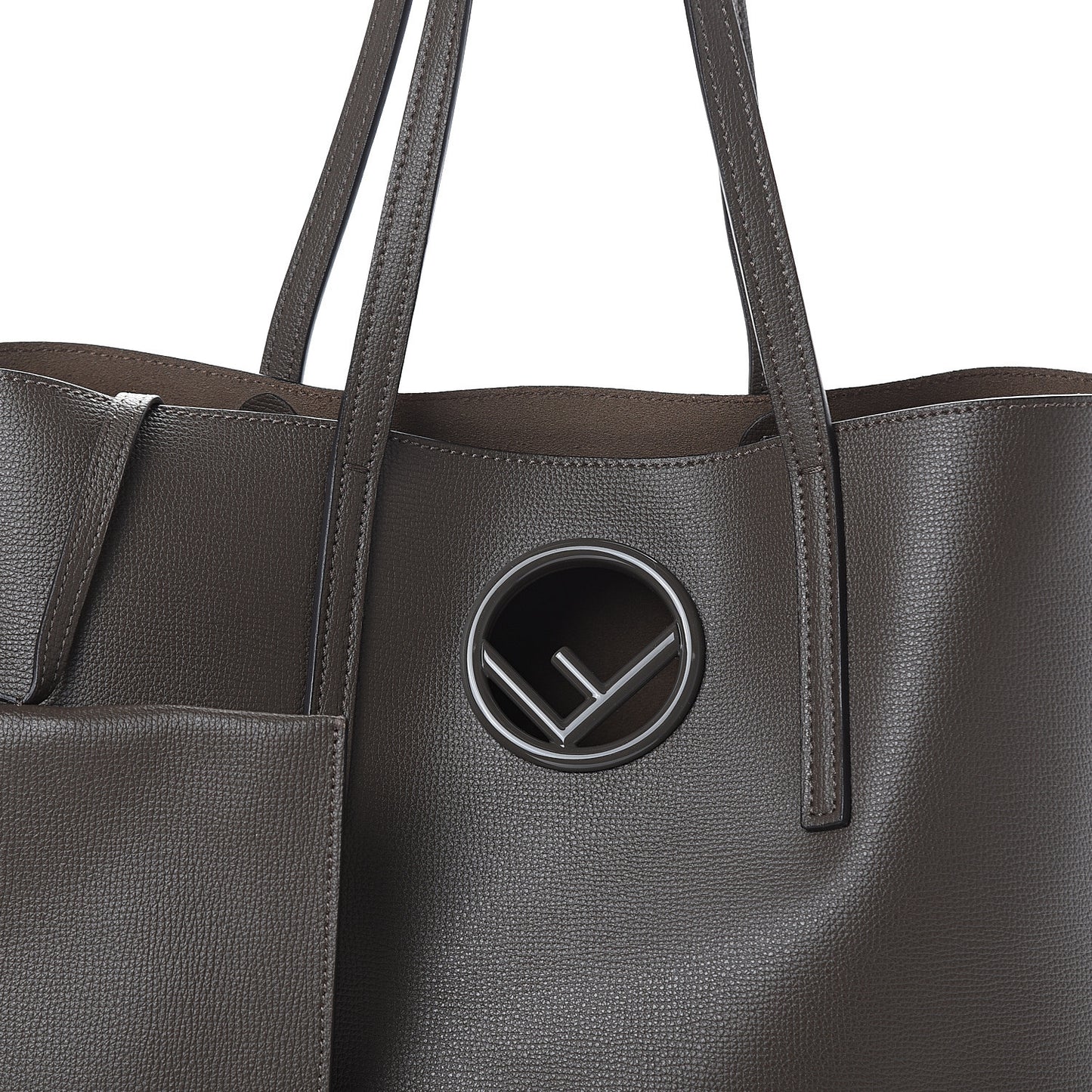 Vitello Vienna Enamel F is Fendi Shopping Tote Carbone Tobacco
