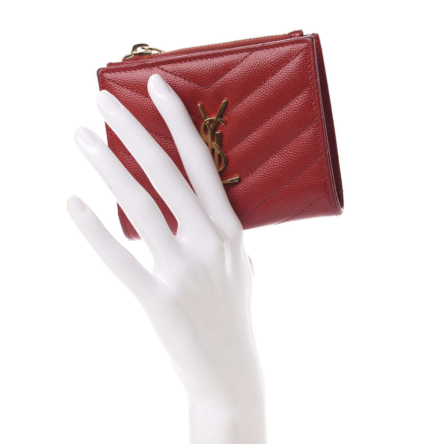 Grain De Poudre Matelasse Chevron Monogram Zipped Card Case Rouge