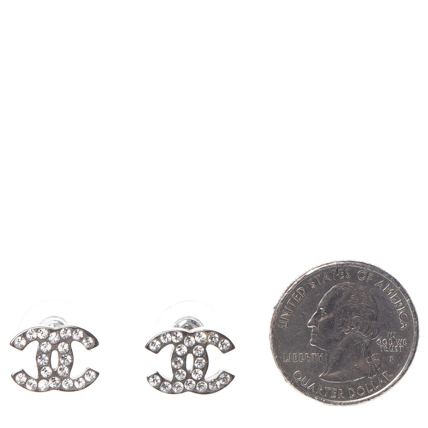 Chanel Crystal Timeless CC Earrings Silver 2 of 5