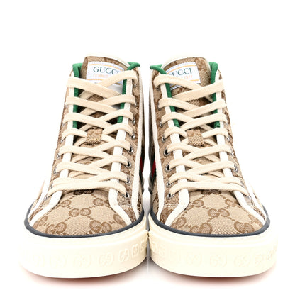 Gucci GG Monogram Web Womens 1977 Tennis High Top Sneakers 37 Beige Ebony Mystic White 3 of 9