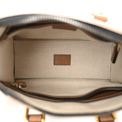 Gucci Monogram Textured Dollar Calfskin Web Mini Bauletto Duffle Top Handle Bag Black Koi Beige 5 of 12