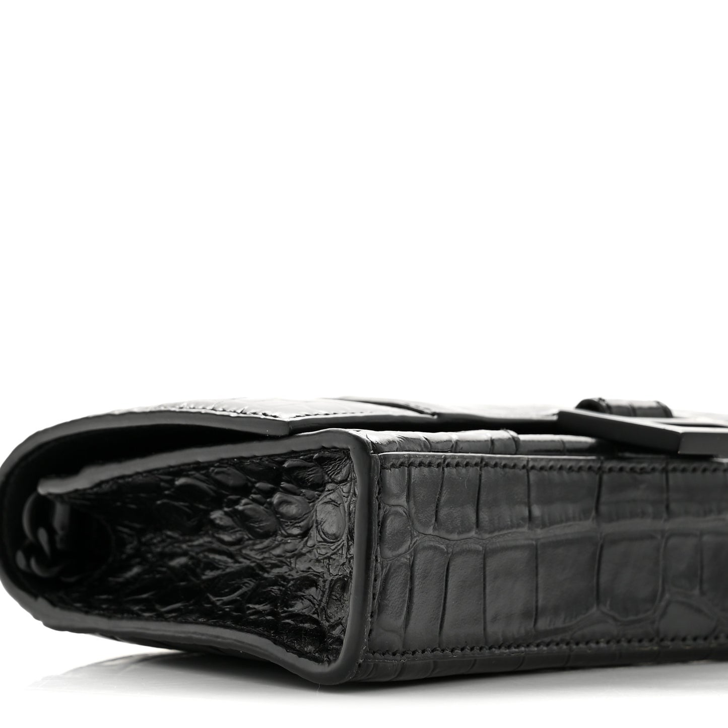 Shiny Calfskin Monochrome Crocodile Embossed Hourglass Chain Bag Black