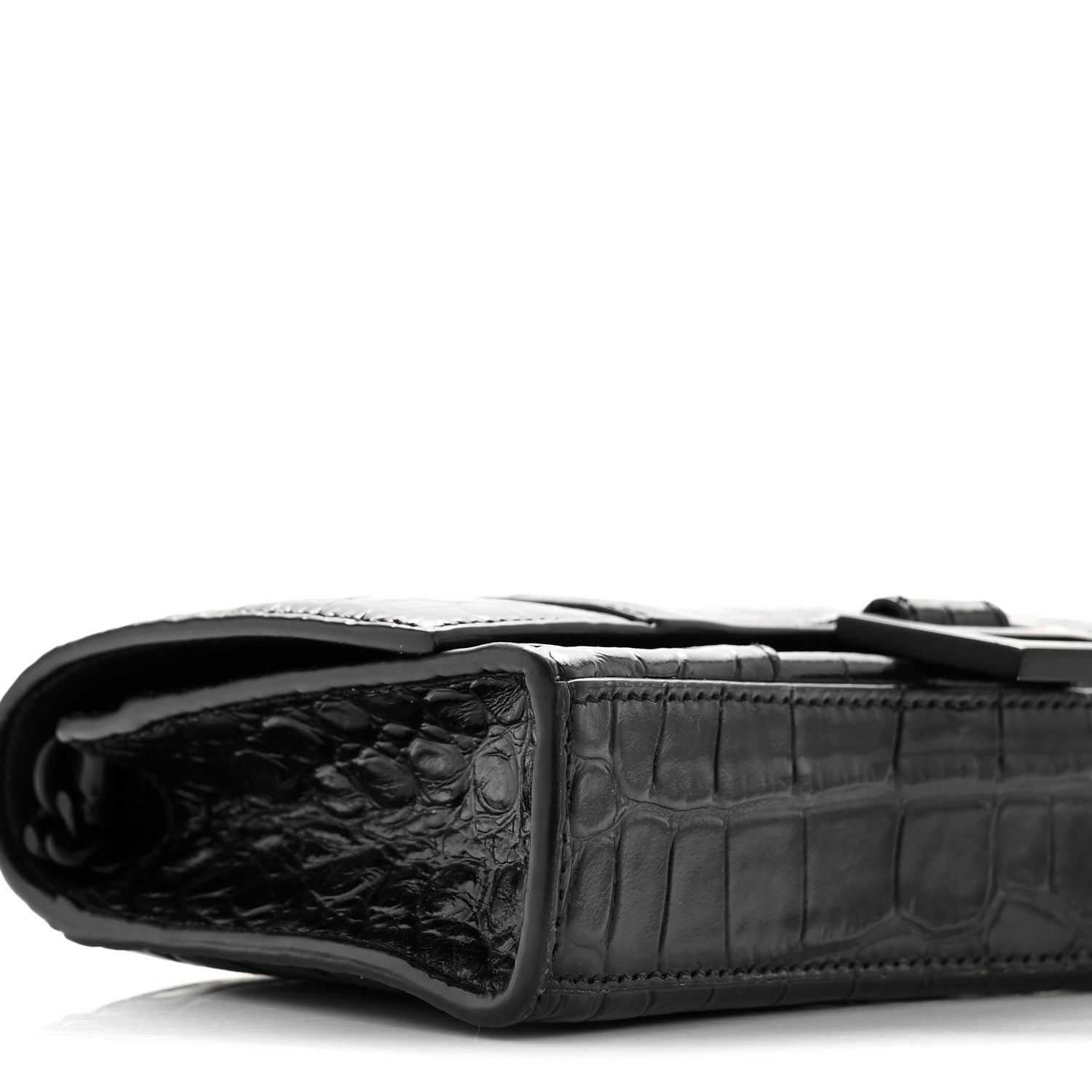 Balenciaga Shiny Calfskin Monochrome Crocodile Embossed Hourglass Chain Bag Black 9 of 15