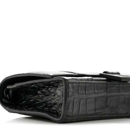 Balenciaga Shiny Calfskin Monochrome Crocodile Embossed Hourglass Chain Bag Black 9 of 15