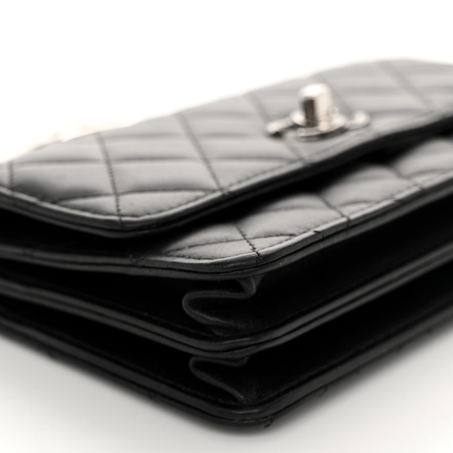 Lambskin Quilted Metal Top Handle Crossbody Flap Black