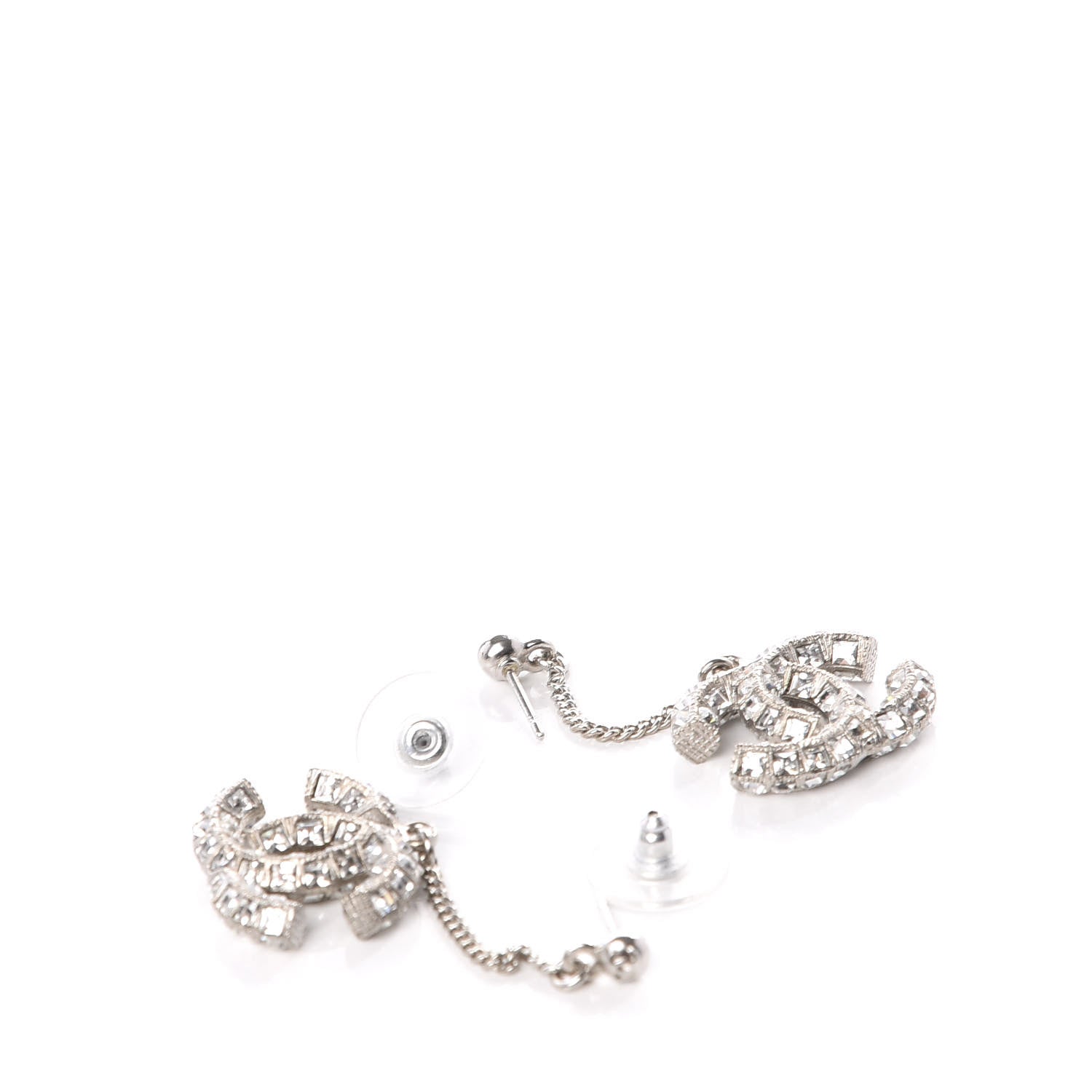 Chanel Baguette Crystal CC Drop Earrings Silver 5 of 6