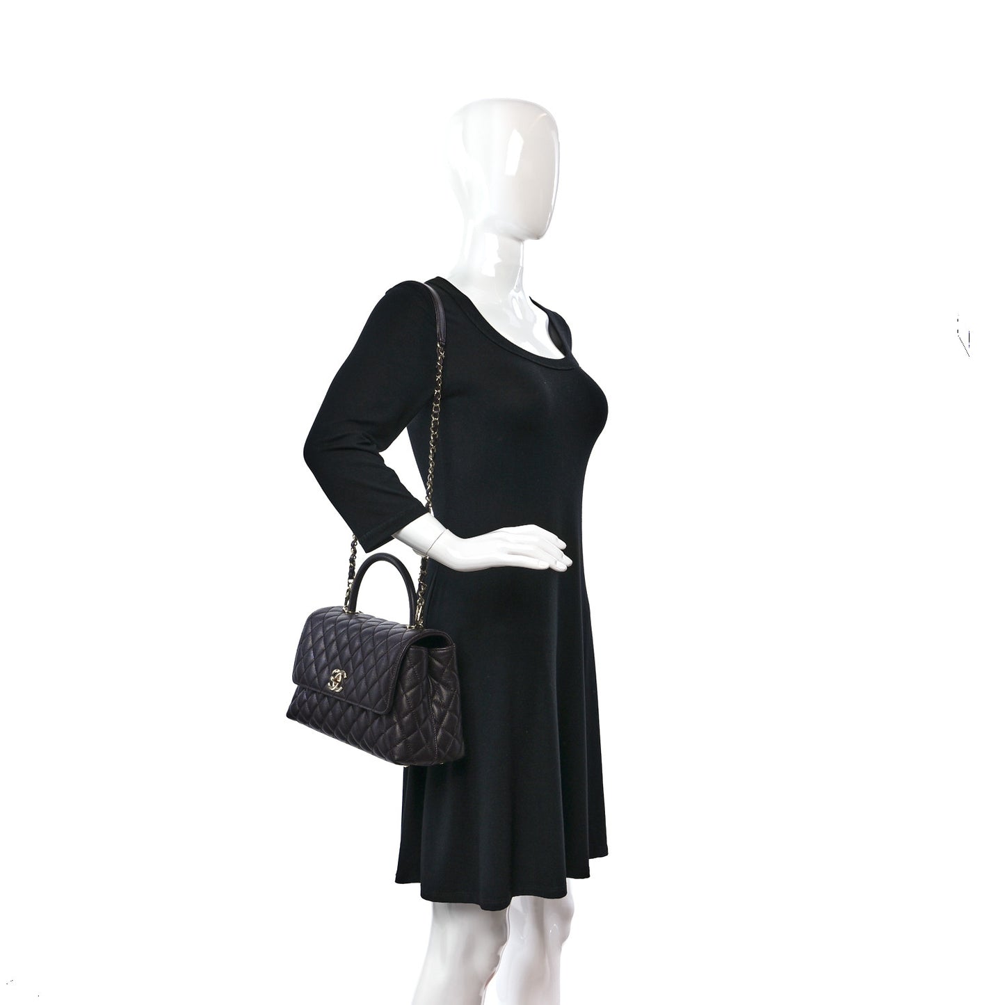 Caviar Quilted Small Coco Handle Flap Dark Brown