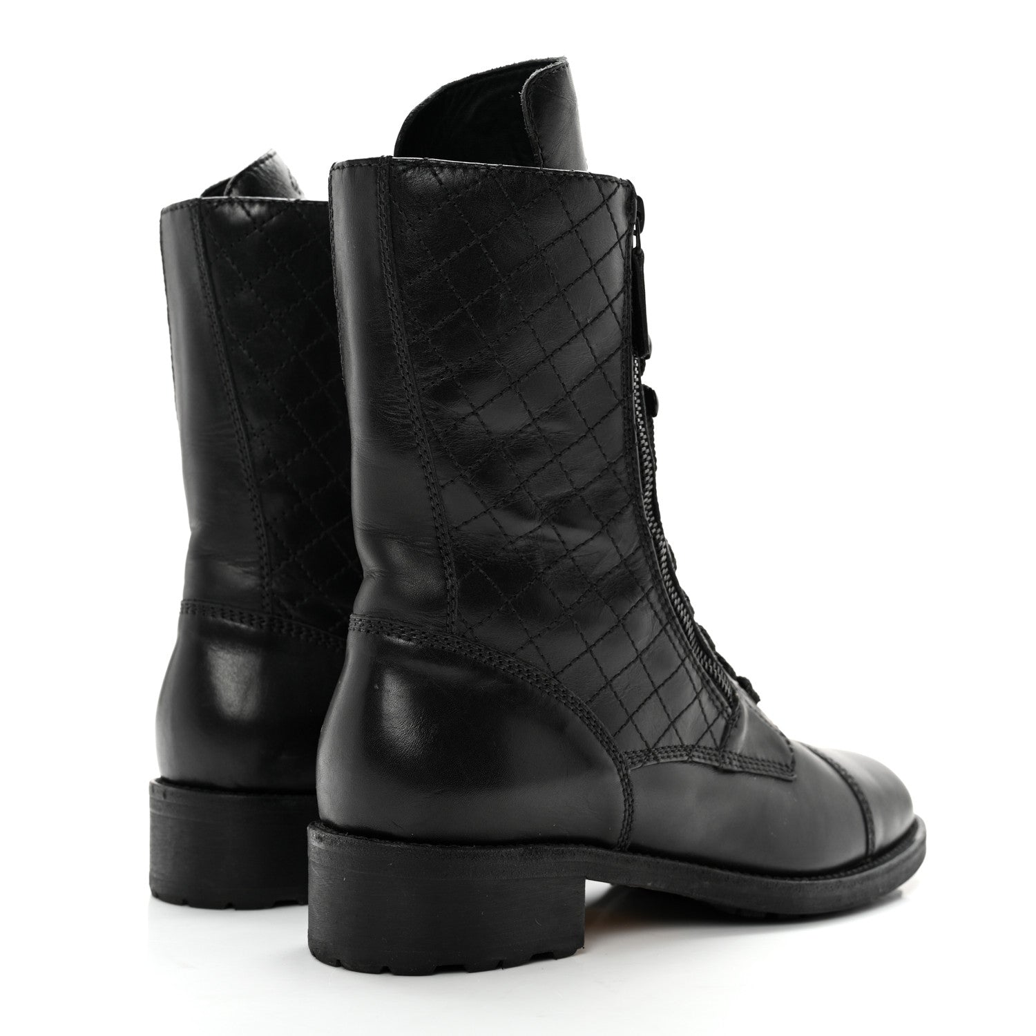 Chanel Calfskin Quilted Lace Up Combat Boots 40 Black 4 of 11