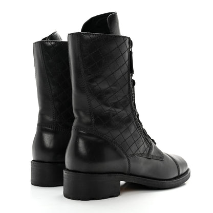 Chanel Calfskin Quilted Lace Up Combat Boots 40 Black 4 of 11