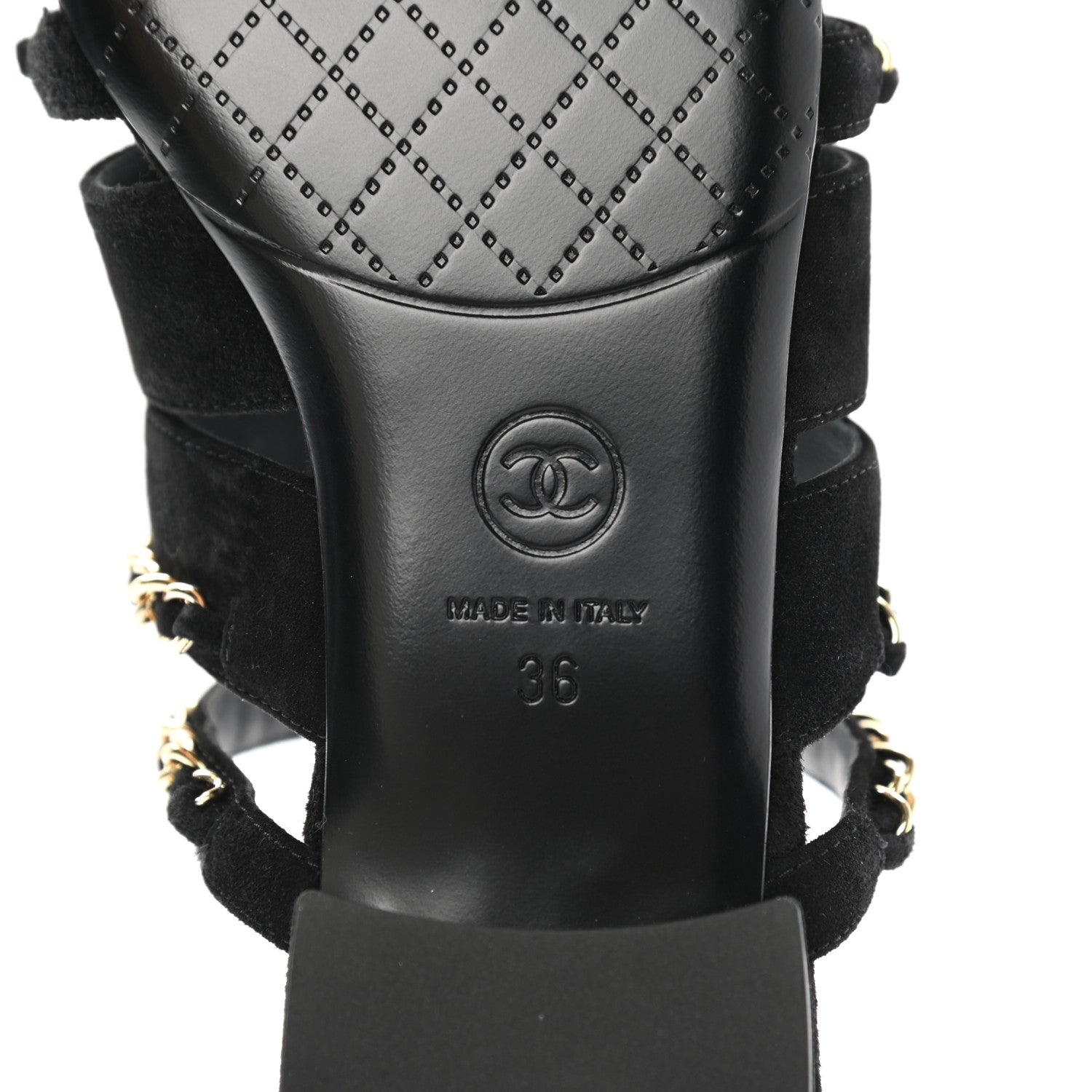 Chanel Suede Chain Mule Sandals 36 Black 6 of 10
