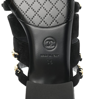 Chanel Suede Chain Mule Sandals 36 Black 6 of 10