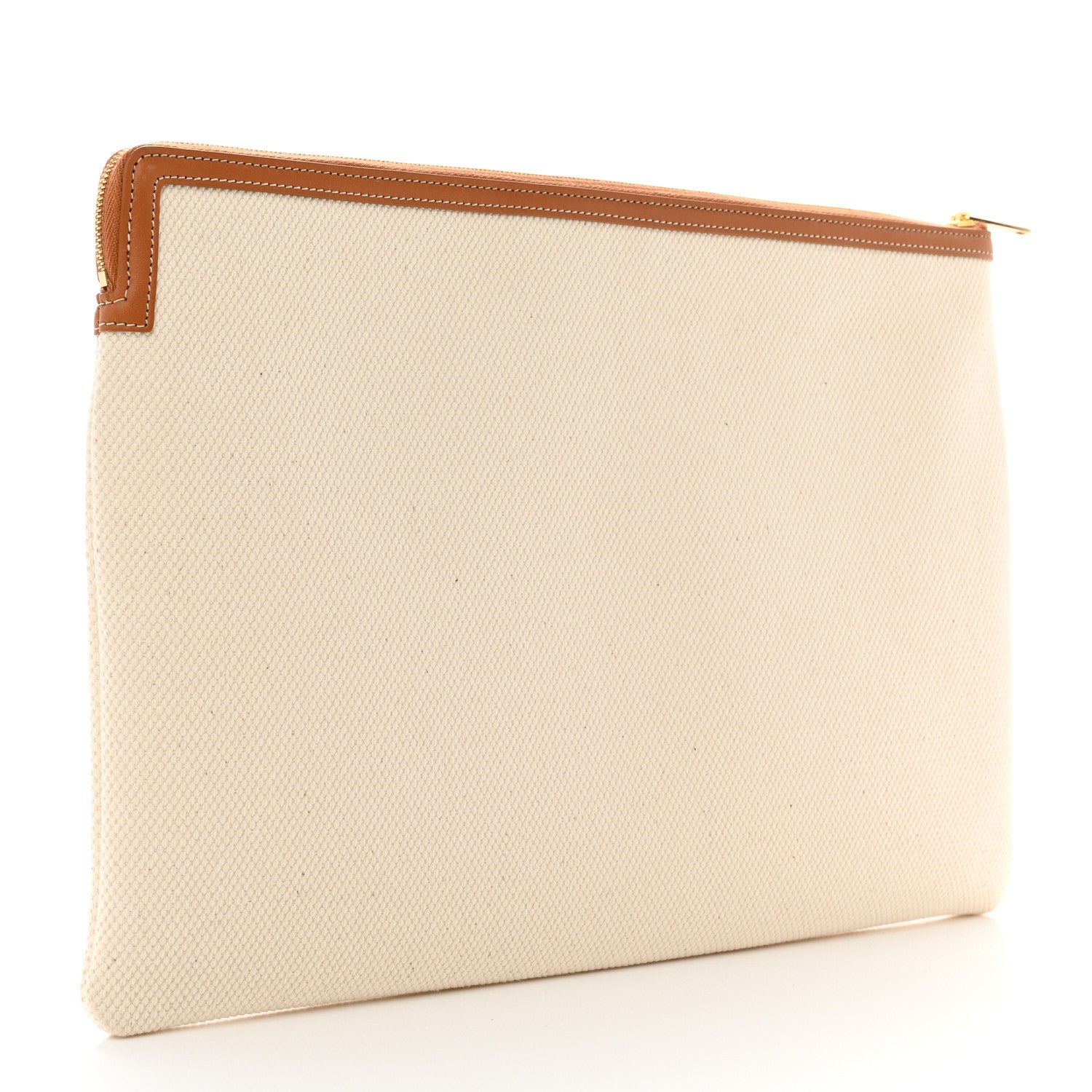 Celine Cotton Canvas Calfskin Logo Large Pouch Natural 3 of 6