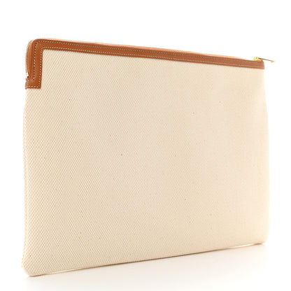 Celine Cotton Canvas Calfskin Logo Large Pouch Natural 3 of 6
