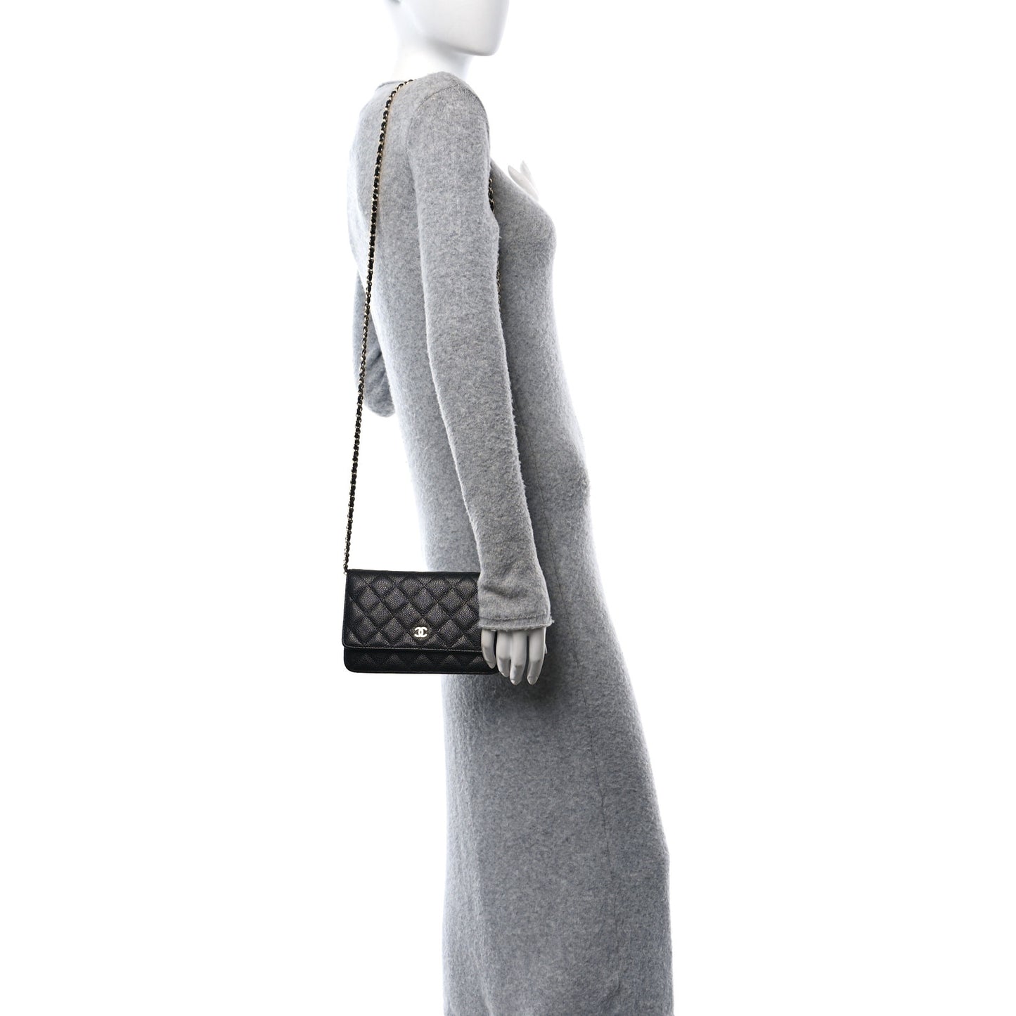 Caviar Quilted Wallet on Chain WOC Black