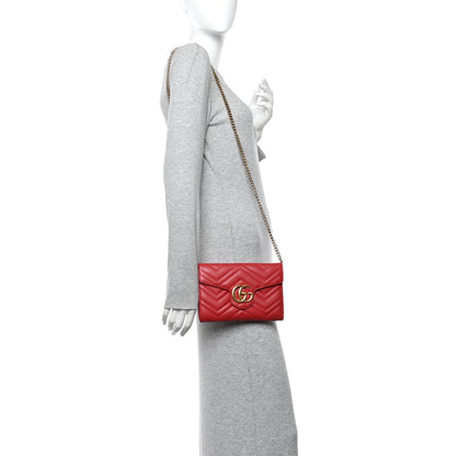 Gucci Calfskin Matelasse Mini GG Marmont Chain Wallet Hibiscus Red 2 of 11