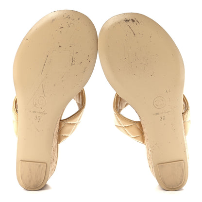 Chanel Shiny Goatskin Cork CC Wedge Sandals 36 Beige 5 of 9