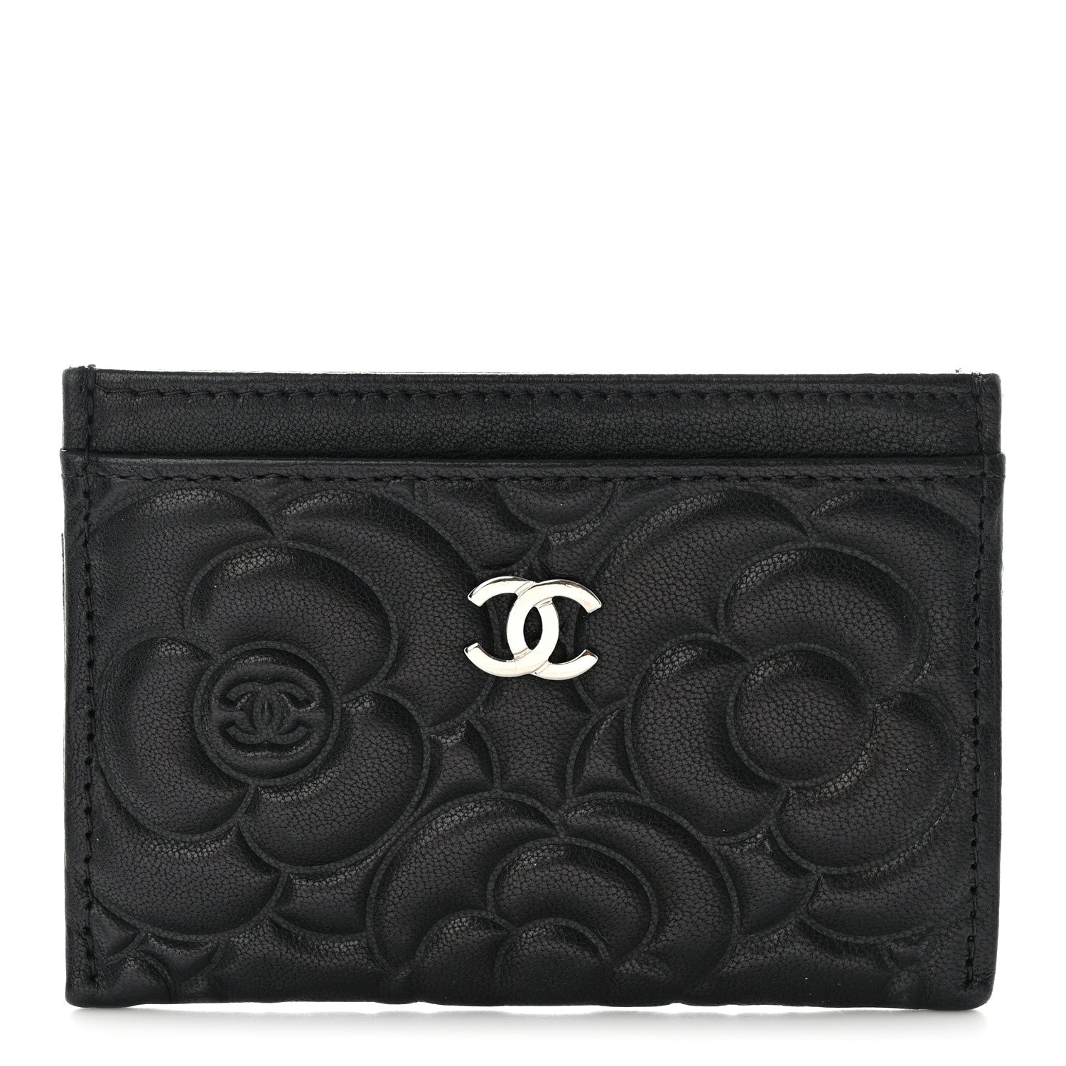 Chanel Lambskin Camellia Embossed Card Holder Black 1 of 8