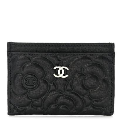 Chanel Lambskin Camellia Embossed Card Holder Black 1 of 8