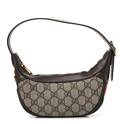 Gucci GG Supreme Monogram Textured Calfskin Web Mini Ophidia Half Moon Hobo Beige Ebony New Acero 1 of 11