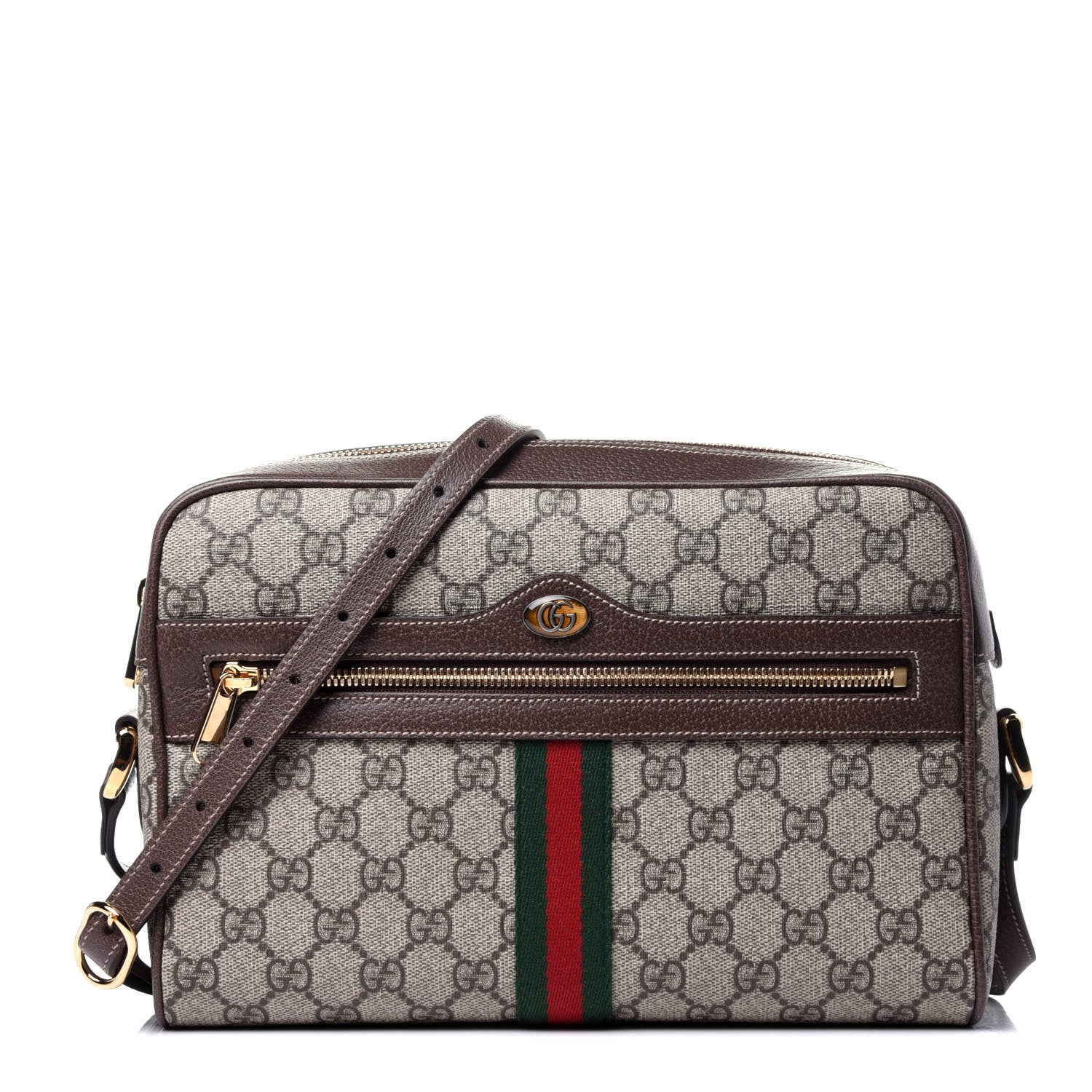 Gucci GG Supreme Monogram Web Small Ophidia Shoulder Bag Brown 1 of 10