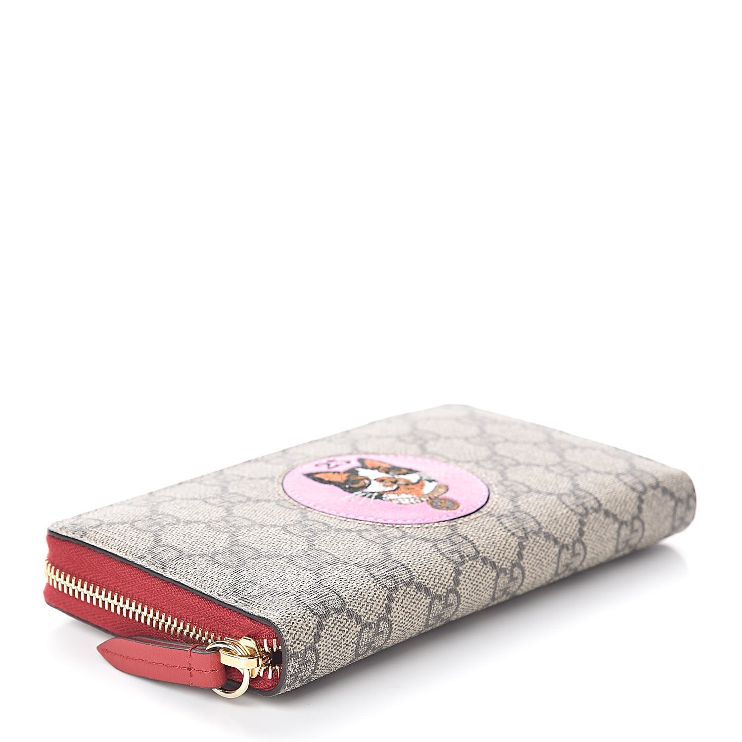 Gucci GG Supreme Monogram Bosco Patch Zip Around Wallet Beige Malva Hibiscus Red 4 of 7