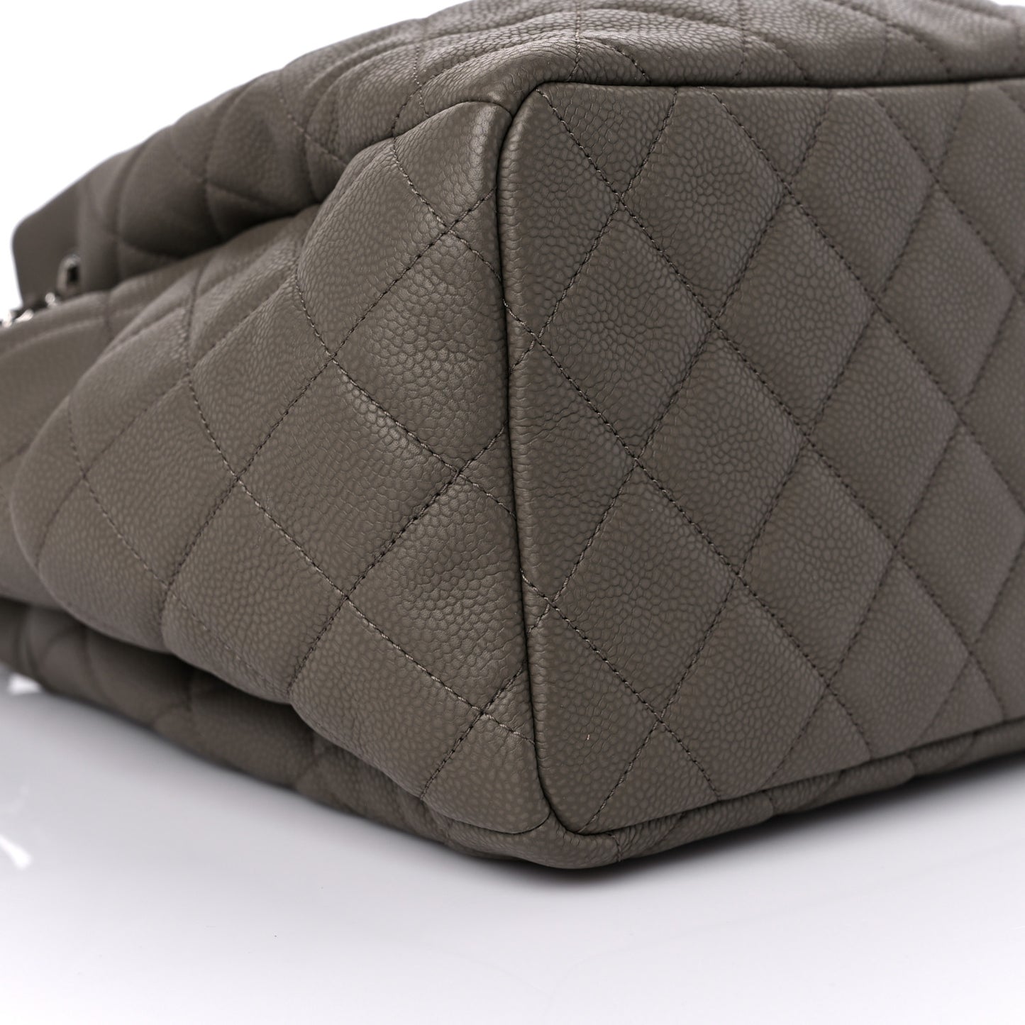Caviar Flat Quilted CC Chain Bucket Drawstring Bag Khaki