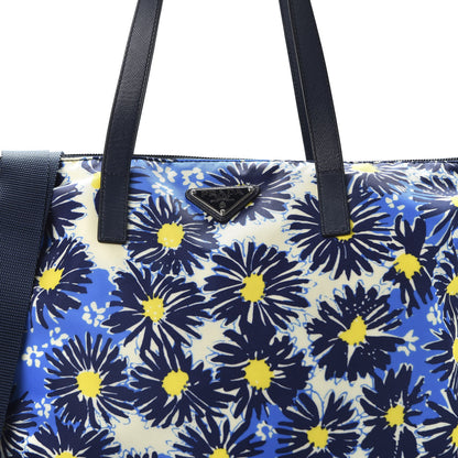 Prada Tessuto Nylon Saffiano Floral Print Tote Bluette Dis Primule 9 of 9