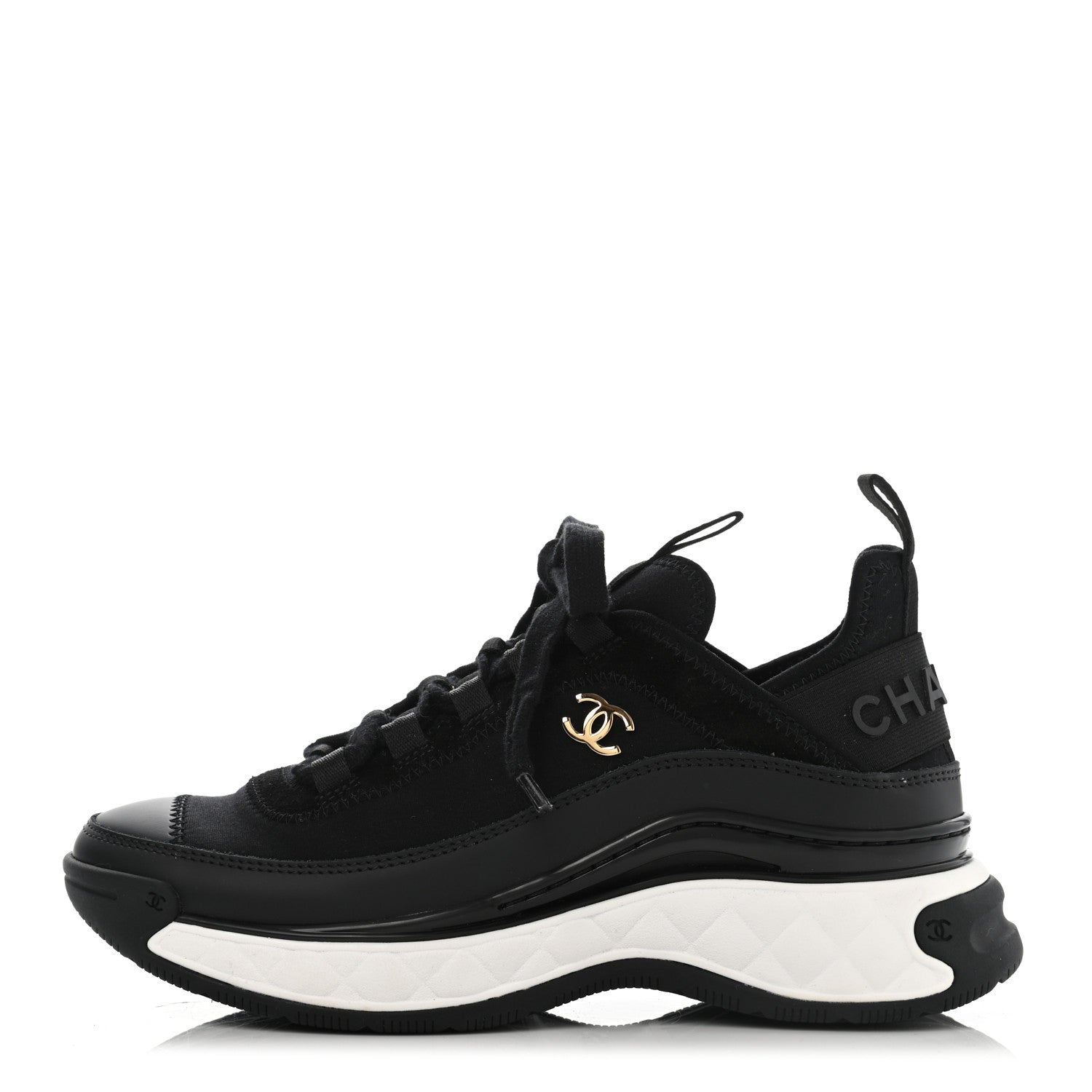 Chanel Velvet Calfskin Mixed Fibers CC Sneakers 35 Black 1 of 8