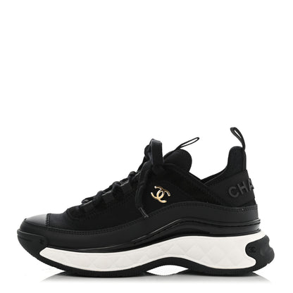 Chanel Velvet Calfskin Mixed Fibers CC Sneakers 35 Black 1 of 8