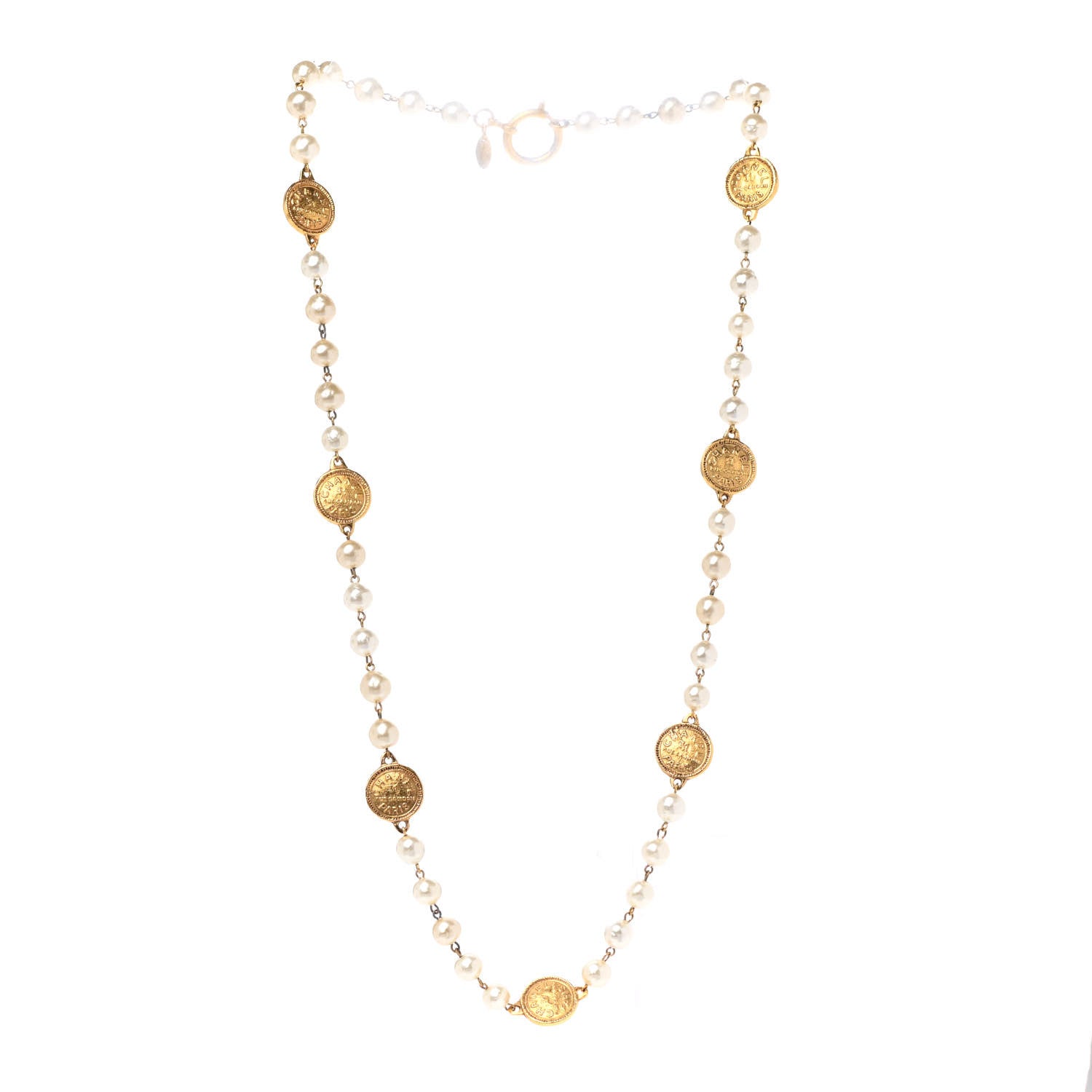 Chanel Pearl Medallion Long Necklace Gold 3 of 6