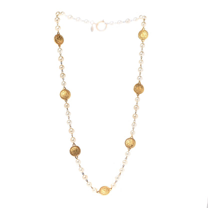 Chanel Pearl Medallion Long Necklace Gold 3 of 6