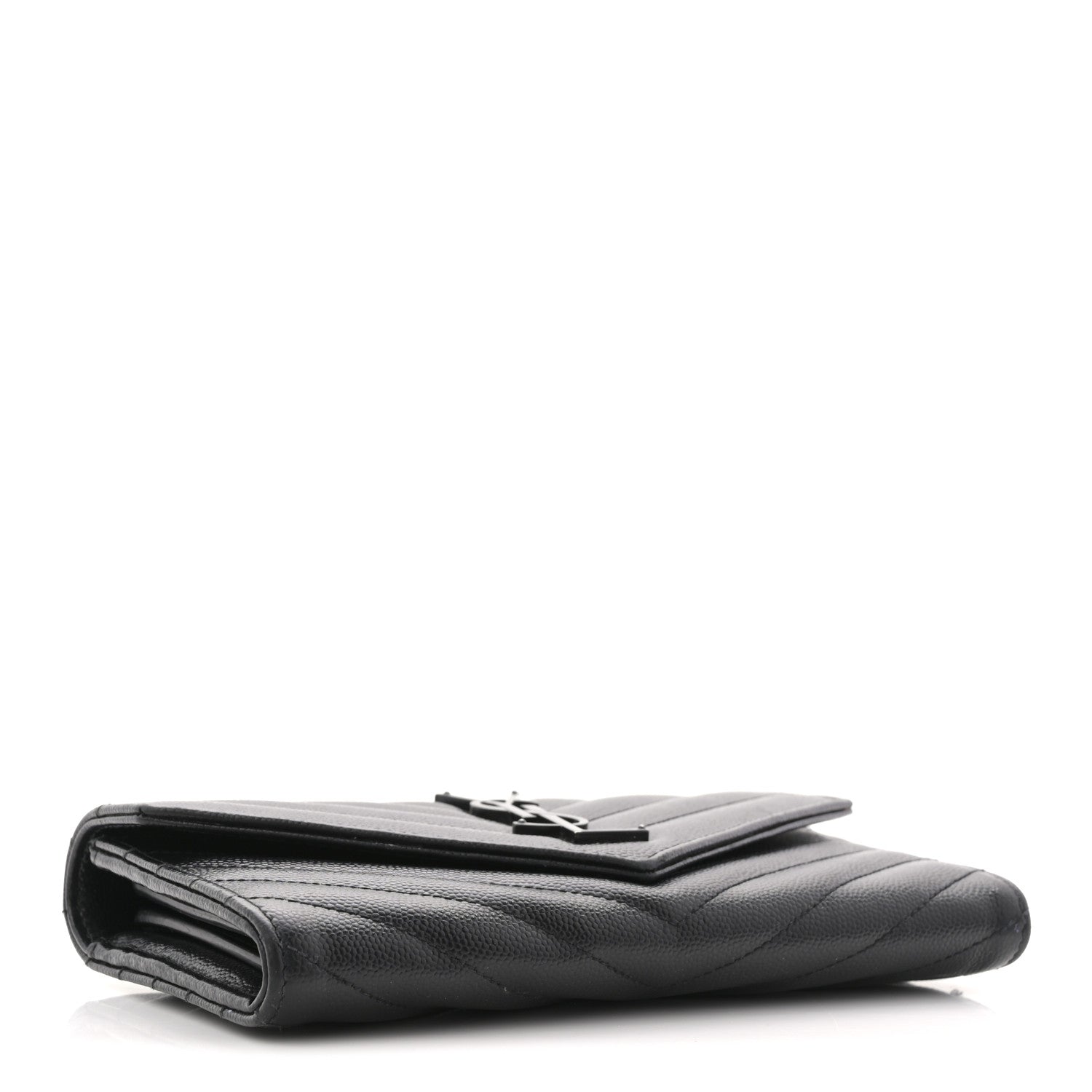 Saint Laurent Grain De Poudre Matelasse Chevron Monogram Flap Wallet Black 4 of 8