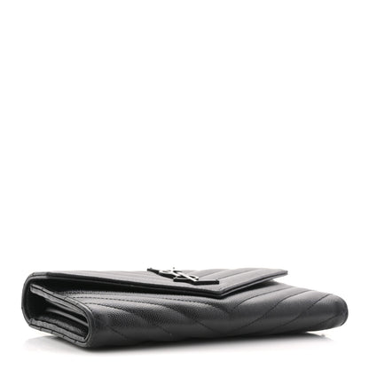 Saint Laurent Grain De Poudre Matelasse Chevron Monogram Flap Wallet Black 4 of 8