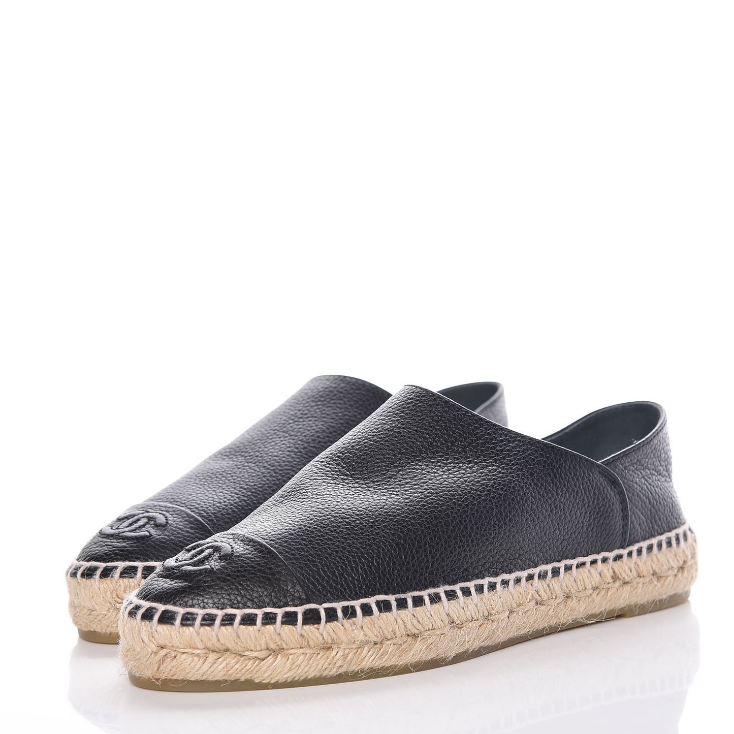 Grained Calfskin CC Espadrilles 37 Navy Black