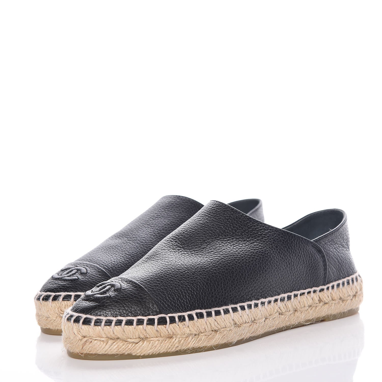 Chanel Grained Calfskin CC Espadrilles 37 Navy Black 3 of 10