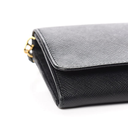 Prada Saffiano Metal Oro Chain Wallet Black 8 of 12