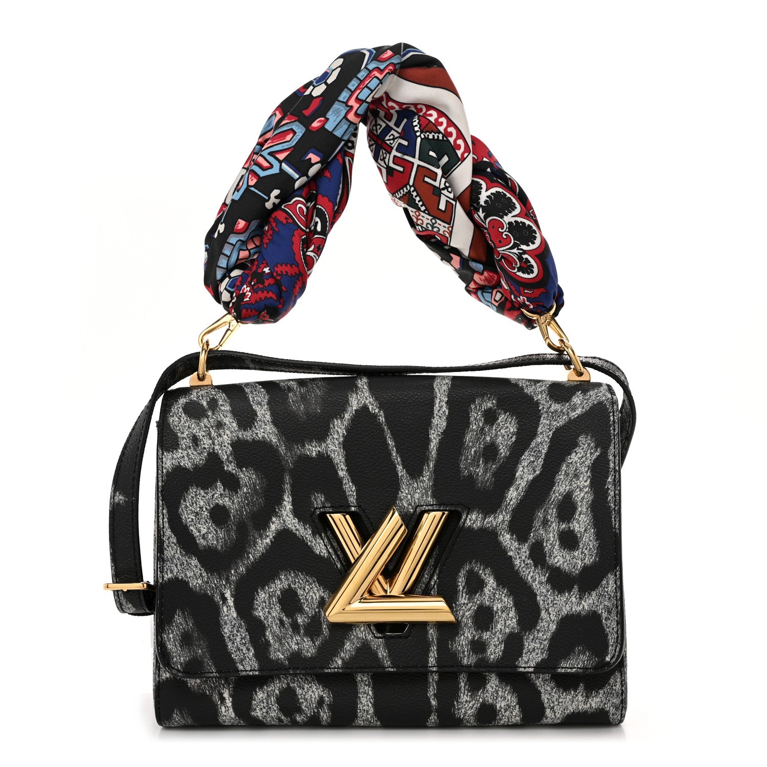 Louis Vuitton Calfskin Wild Animal Print Scarf Handle Twist Shoulder Bag MM 1 of 11