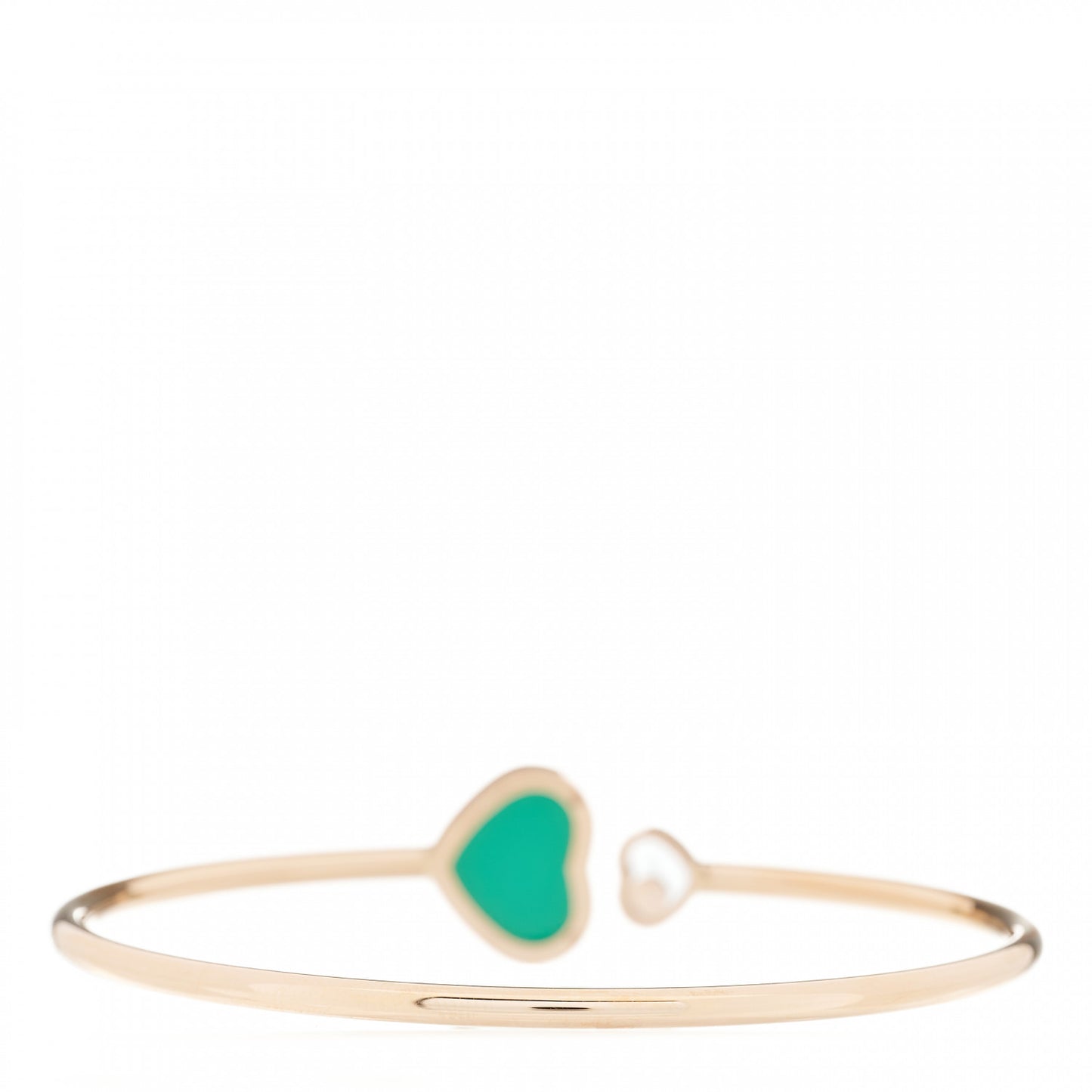 18K Rose Gold Diamond Green Agate Happy Hearts Bangle Bracelet