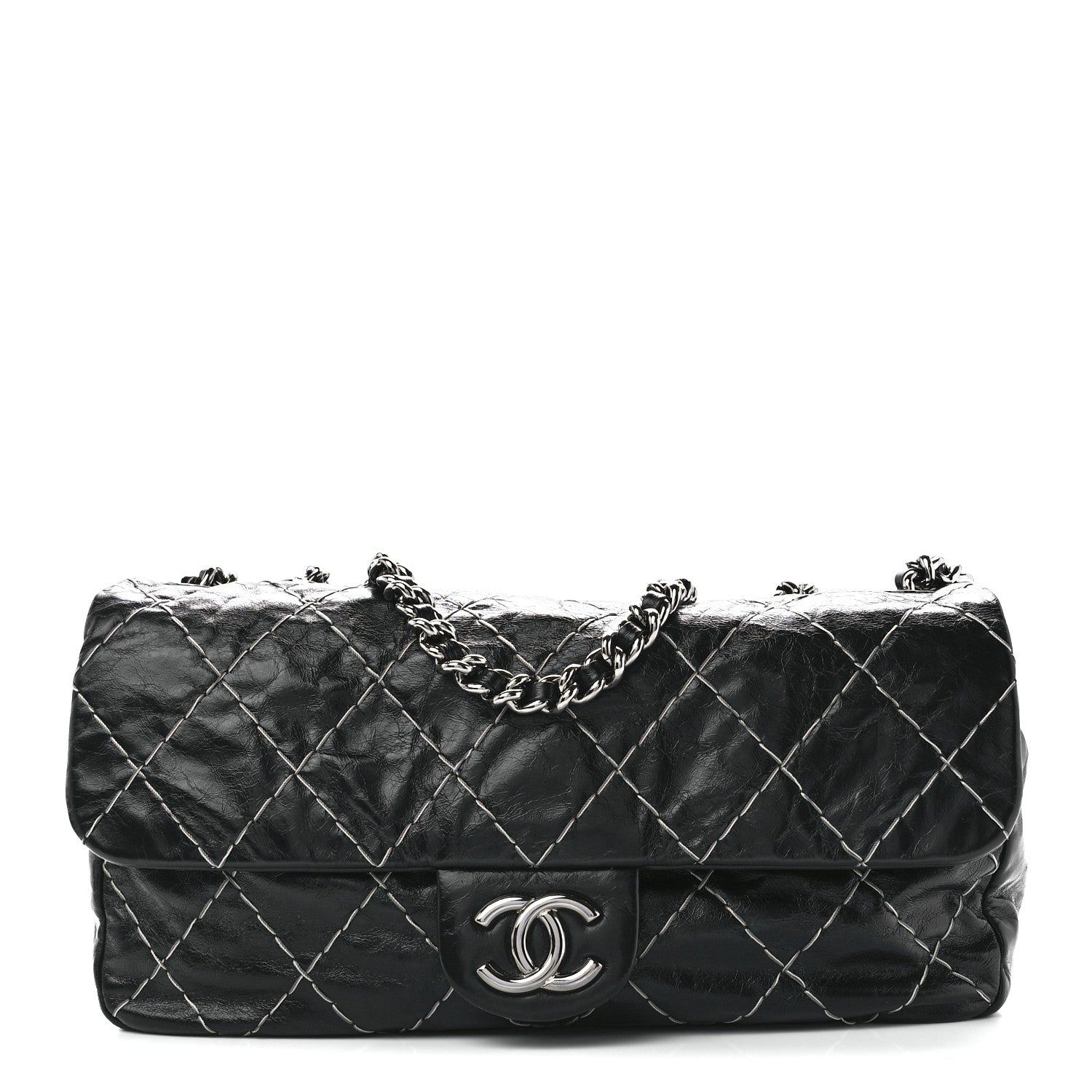 Chanel Glazed Goatskin Double Contrast Stitch Flap Black 1 of 10