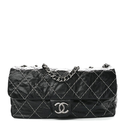 Chanel Glazed Goatskin Double Contrast Stitch Flap Black 1 of 10